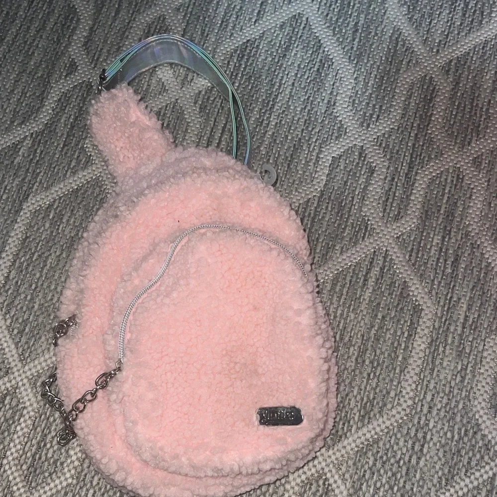 Justice Blush Fuzzy Kids Bag with Iridescent Strap